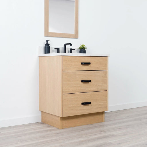 Ashbury 24" White Oak Vanity – Sink Close-Up with Faucet and Accessories