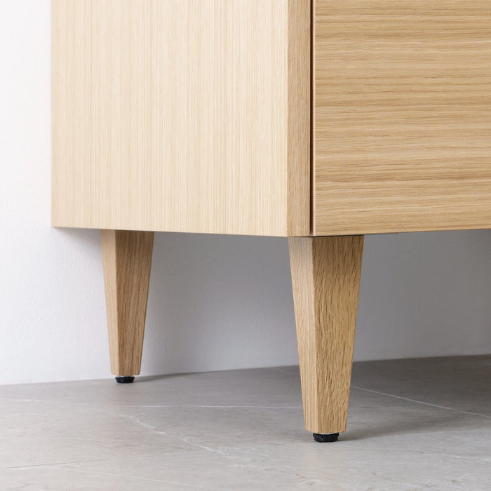 Austin Vanity – close-up view of White Oak legs with clear lacquer finish.