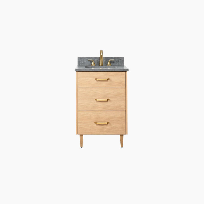 Ashbury 24" White Oak Vanity – straight-on studio shot with Concrete Grey quartz top.