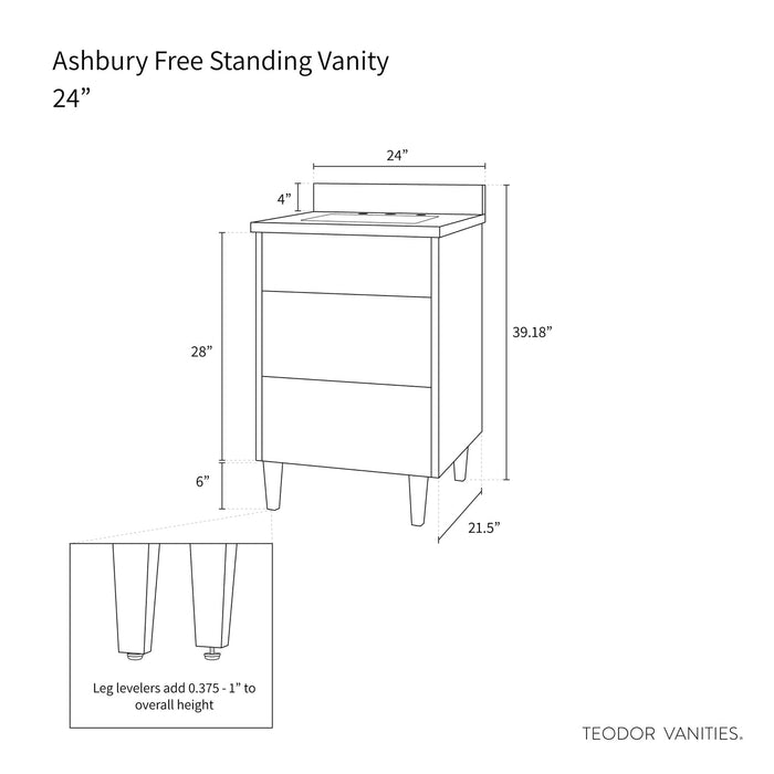 Ashbury 24" Vanity – white oak with black hardware, installed in a modern bathroom.