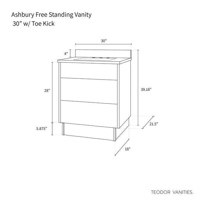Ashbury 30" White Oak Vanity – Toe Kick Configuration with Front View