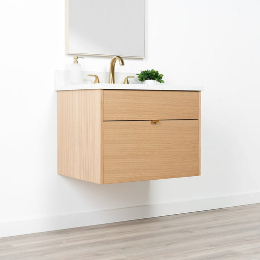 Ashbury 30" White Oak Wall-Mounted Vanity – Left Side Closed with Gold Pulls