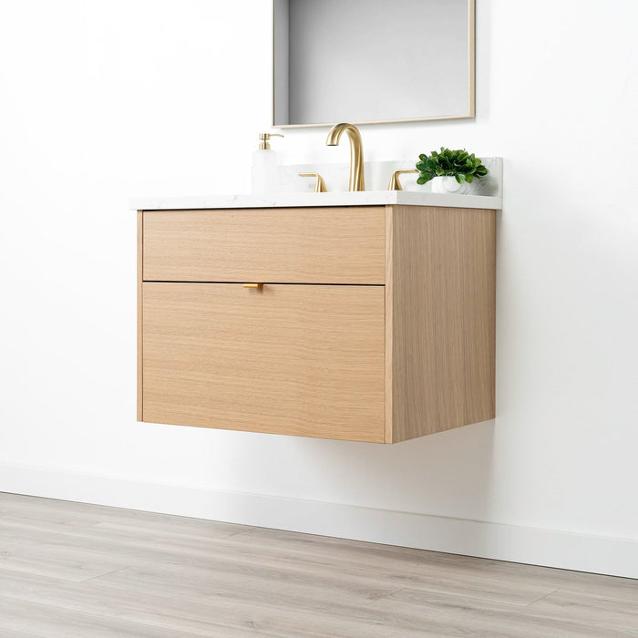 Ashbury 30" White Oak Wall-Mounted Vanity – Right Side Open with Drawer Exposed