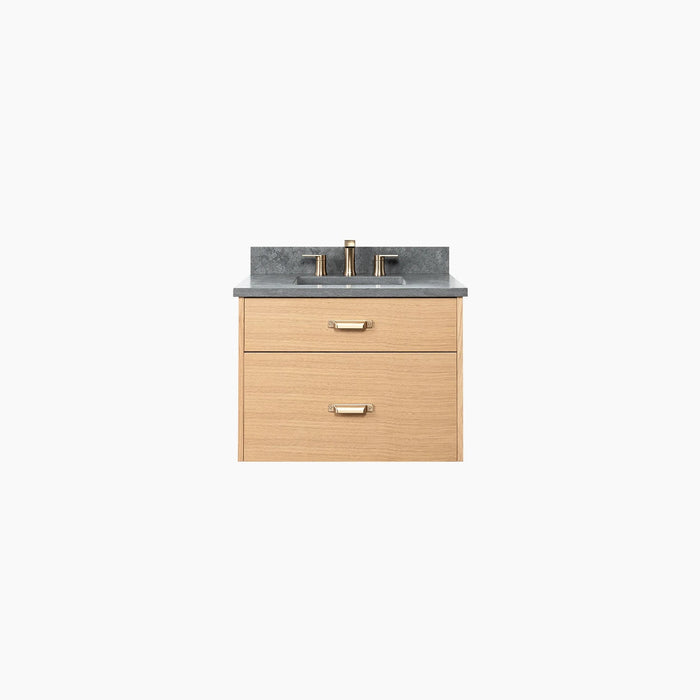 Ashbury 30" White Oak Wall-Mounted Vanity with Concrete Grey Countertop – Plain Background