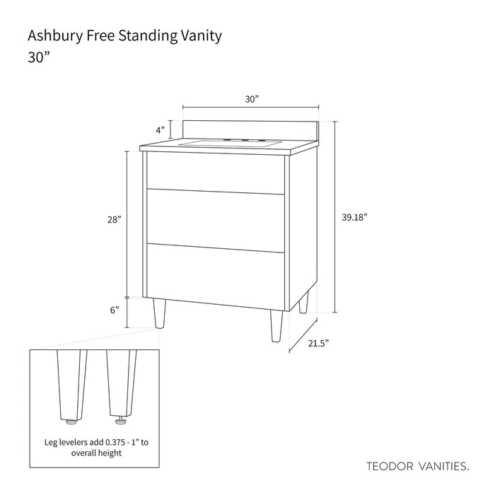 Ashbury 30" White Oak Vanity – Freestanding Version with Drawers