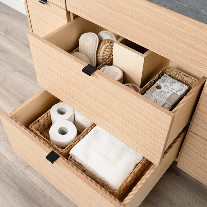 Ashbury 48 WhiteOak ConcreteGrey EdgePullsBlack CloseUpShot FullOpenCenterDrawers2copy?v=1751326121 - Premium Bathroom Vanity for Canadian Homes and Businesses - Facility Supply Pro