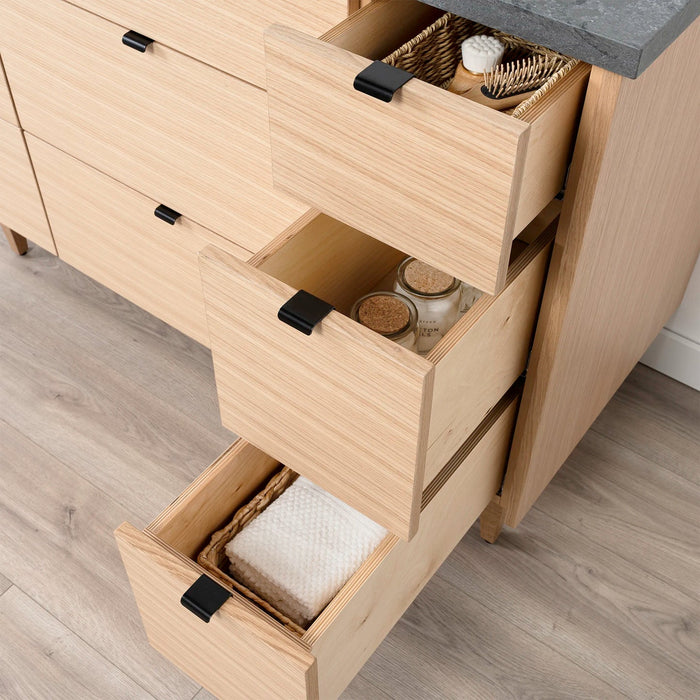 Ashbury 48 WhiteOak ConcreteGrey EdgePullsBlack CloseUpShot FullOpenRightDrawers2copy?v=1751326121 - Premium Bathroom Vanity for Canadian Homes and Businesses - Facility Supply Pro