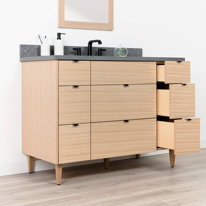 Ashbury 48 WhiteOak ConcreteGrey EdgePullsBlack LeftAngle SlightlyOpenRightDrawerscopy?v=1751326121 - Premium Bathroom Vanity for Canadian Homes and Businesses - Facility Supply Pro
