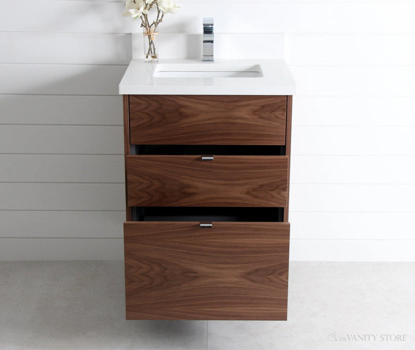 Austin-24 Bathroom Vanity - Drawer Partially Open, Walnut Finish
