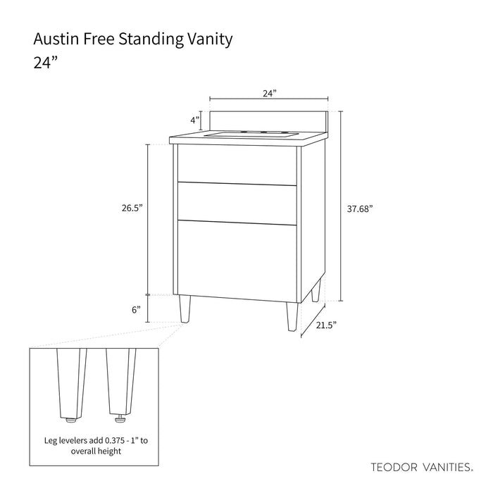 Austin-24 Walnut Vanity - Rear Angle with Sink Installed