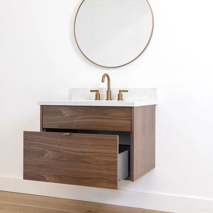 Austin 30  Teodor  Modern Wall Mount American Black Walnut Vanity Teodor 58349978 - High-End Bathroom Vanity - Facility Supply Pro Canada