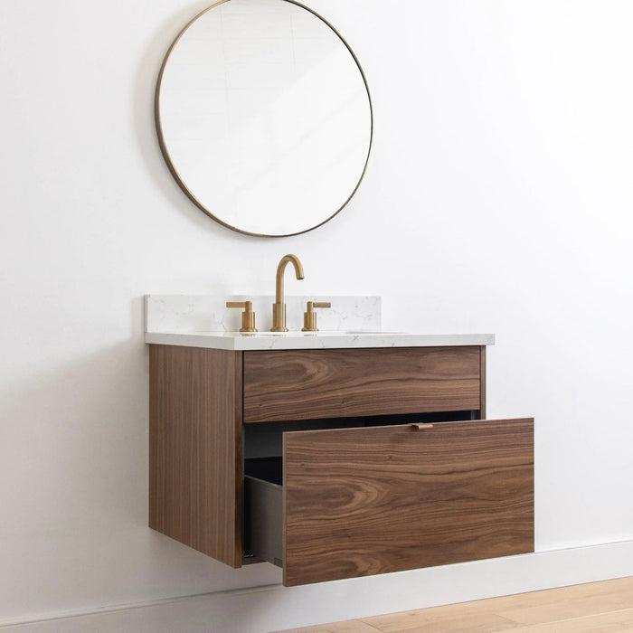 Austin 30  Teodor  Modern Wall Mount American Black Walnut Vanity Teodor 58350262 - High-End Bathroom Vanity - Facility Supply Pro Canada