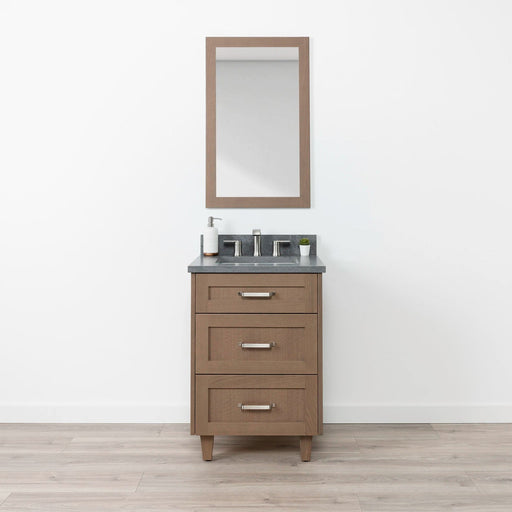Bridgeport 24" Almond Coast Vanity with Concrete Grey Quartz Top – Front View, Drawers Closed