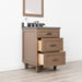 Bridgeport 24" Almond Coast Vanity – Left Angle with Drawers Open and Brushed Nickel Handles