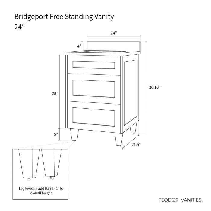 Bridgeport 24" Almond Coast Vanity – Angled Product View with Sink and Faucet Installed