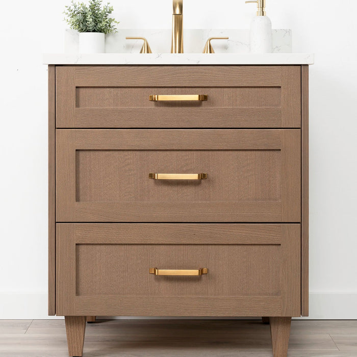 Bridgeport 30 Almond Coast Arctic Trace Gold Handles Grain Shotcopy - High-End Bathroom Vanity - Facility Supply Pro Canada