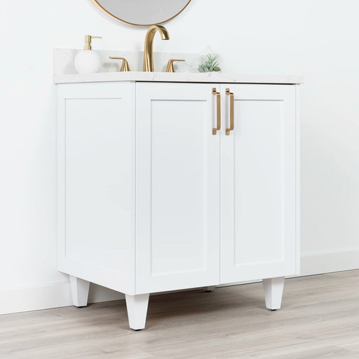 Bridgeport 30 Satinwhite Artictrace Oldhandlesgold Rightangle Closedcopy - High-End Bathroom Vanity - Facility Supply Pro Canada
