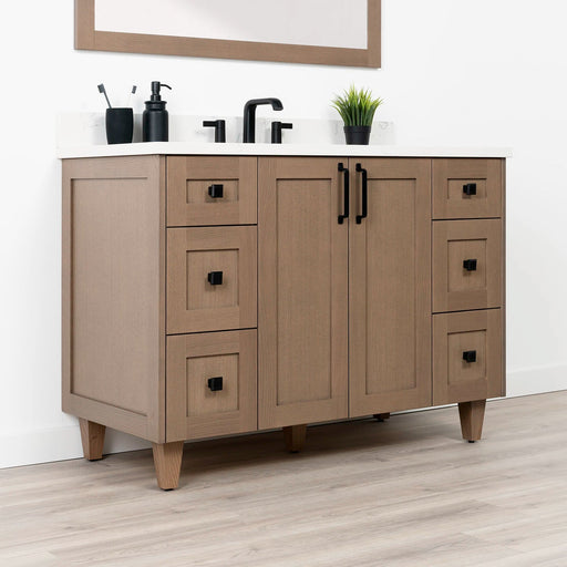 Bridgeport 48 AlmondCoast ArticTrace OldHandleBlack Left Closecopy?v=1751326671 - Premium Bathroom Vanity for Canadian Homes and Businesses - Facility Supply Pro