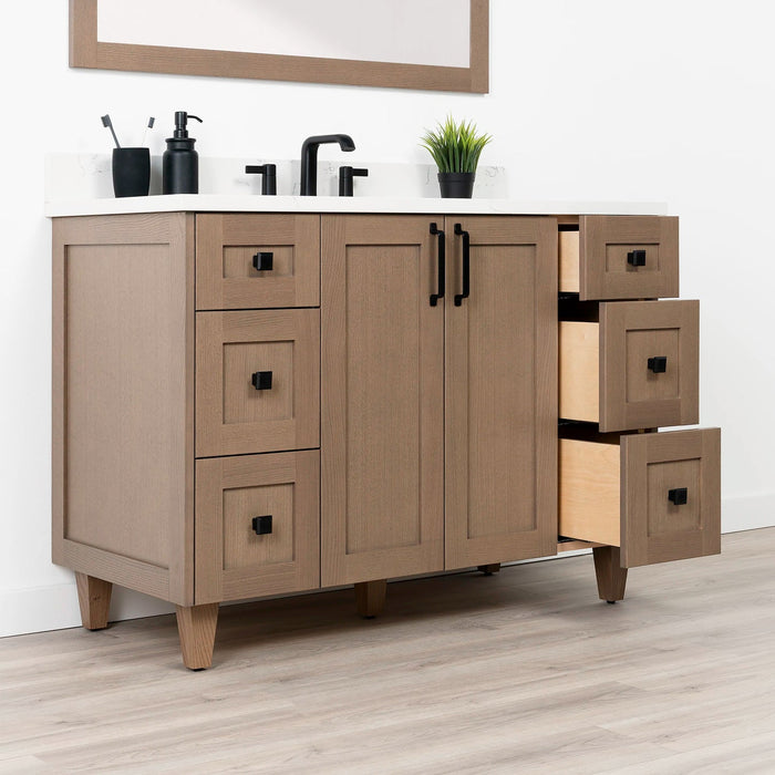 Bridgeport 48 AlmondCoast ArticTrace OldHandleBlack Left OpenRightDrawerscopy?v=1751326671 - Premium Bathroom Vanity for Canadian Homes and Businesses - Facility Supply Pro