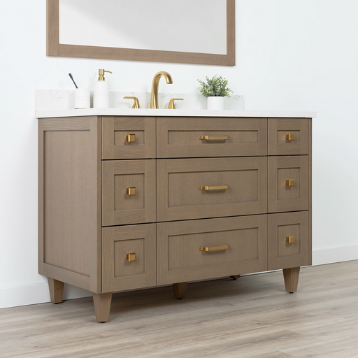 Bridgeport 48 AlmondCoast ArticTrace OldHandles KnobsGold LeftAngle Closedcopy?v=1751326739 - Premium Bathroom Vanity for Canadian Homes and Businesses - Facility Supply Pro