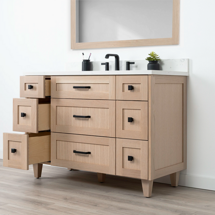 Bridgeport 48 WhiteOak ArticTrace OldHandles KnobsBlack RightAngle OpenLeftDrawerscopy?v=1751327140 - Premium Bathroom Vanity for Canadian Homes and Businesses - Facility Supply Pro
