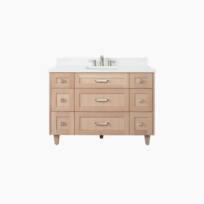 Bridgeport 48 WhiteOak ArticTrace OldHandles KnobsBrushedNickel FrontShot Closed Plain BG?v=1751327140 - Premium Bathroom Vanity for Canadian Homes and Businesses - Facility Supply Pro