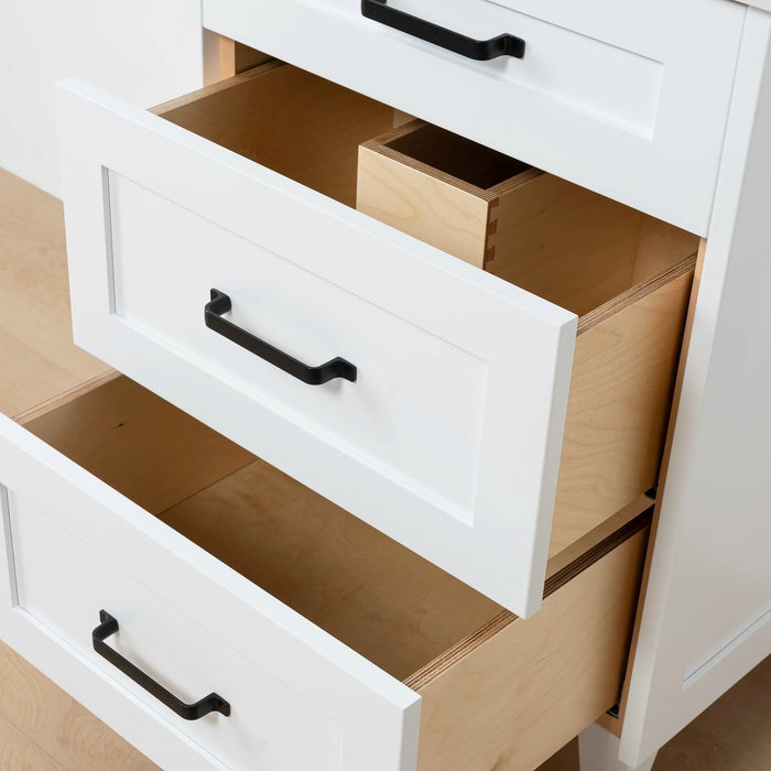 Bridgeport Slim 24" Satin White Vanity – Drawer Open View 1