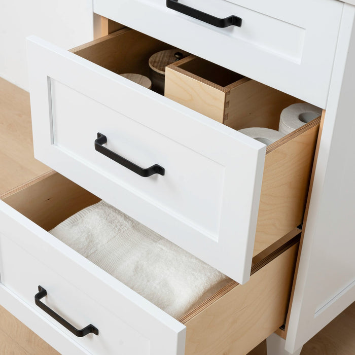 Bridgeport Slim 24" Satin White Vanity – Drawer Open View 2