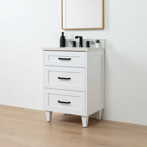 Bridgeport Slim 24" Satin White Vanity – Right Angle View 1