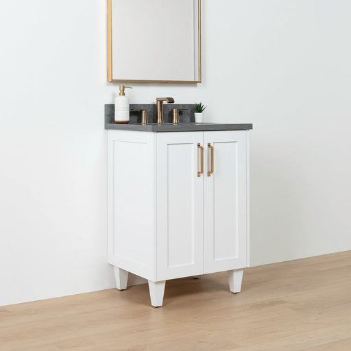 Bridgeport Slim 24" Satin White Vanity – Left Angle View with Doors