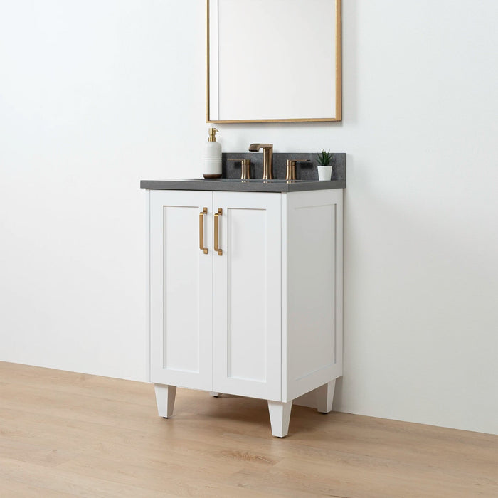 Bridgeport Slim 24" Satin White Vanity – Right Angle View with Doors