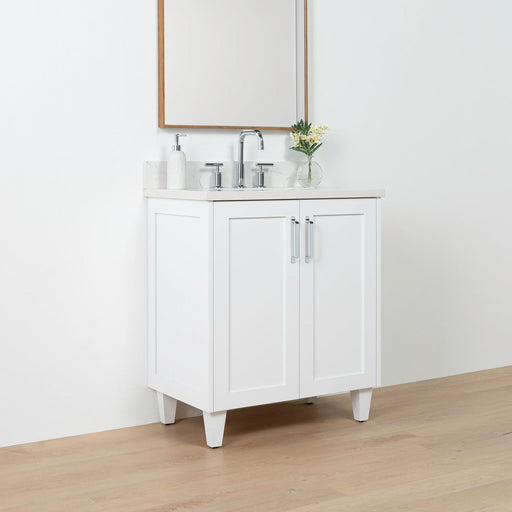 Bridgeport Slim 30 Satin White Doors Left 1Copy - High-End Bathroom Vanity - Facility Supply Pro Canada