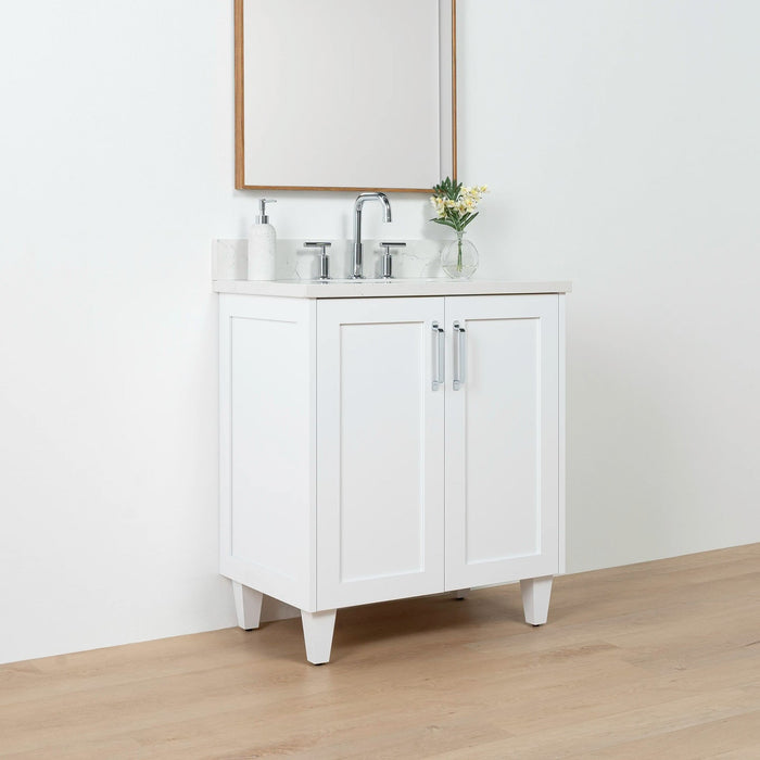 Bridgeport Slim 30 Satin White Doors Left 1Copy - High-End Bathroom Vanity - Facility Supply Pro Canada