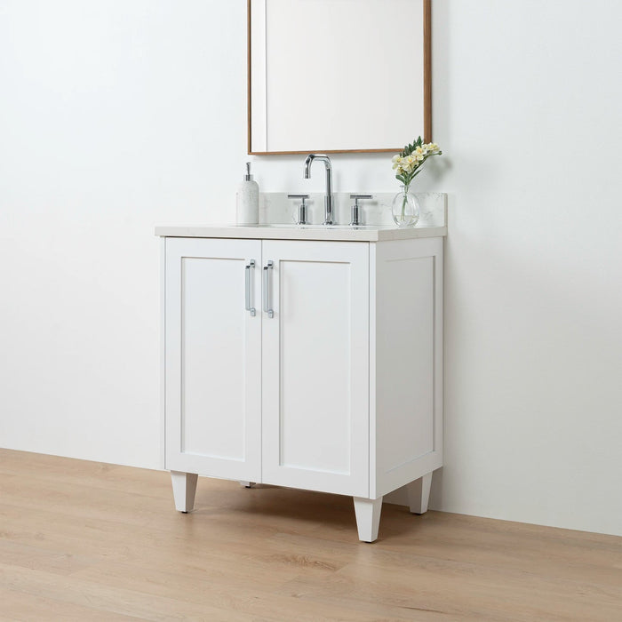 Bridgeport Slim 30 Satin White Doors Right 1Copy - High-End Bathroom Vanity - Facility Supply Pro Canada