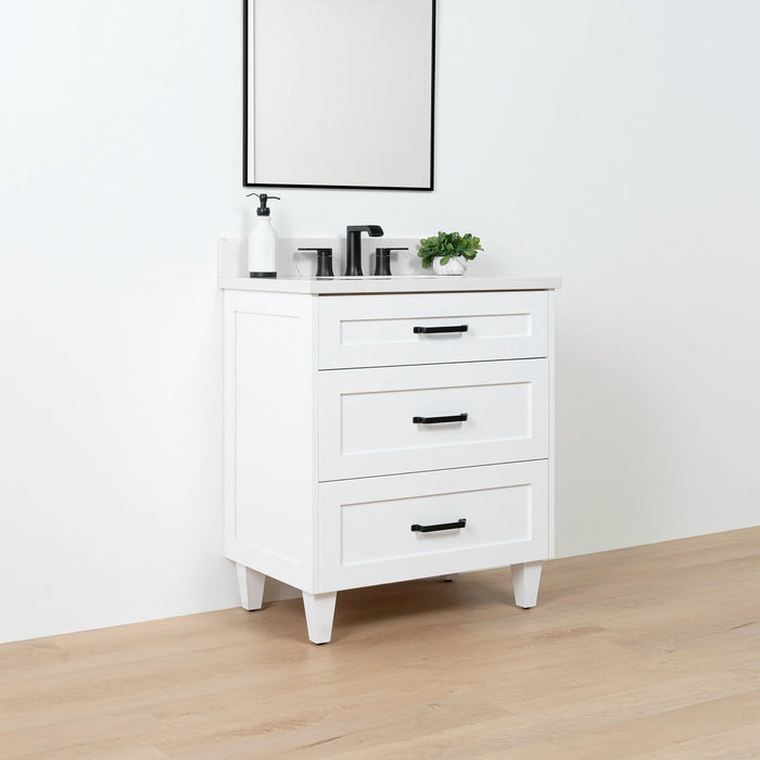 Bridgeport Slim Satin White Left 1Copy - High-End Bathroom Vanity - Facility Supply Pro Canada