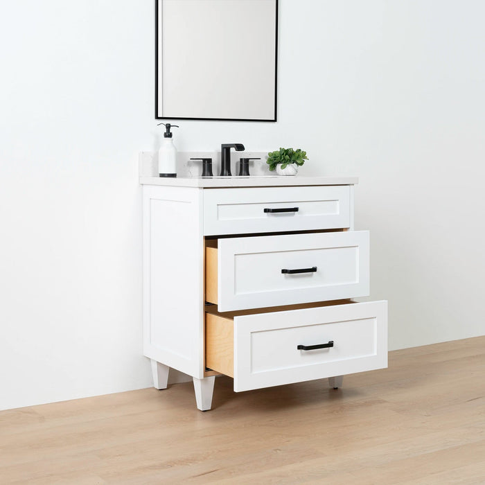 Bridgeport Slim Satin White Left 2Copy - High-End Bathroom Vanity - Facility Supply Pro Canada