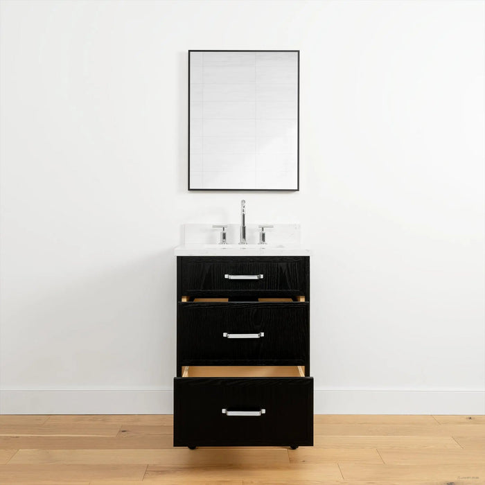 Cape Breton Vanity – Blackened Oak – Drawer Open View (CA37CE)