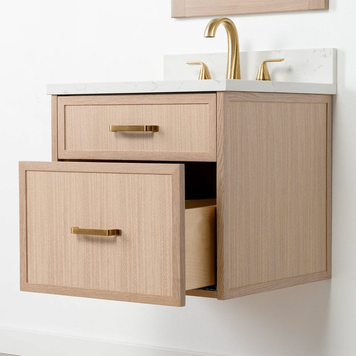 Cape Breton Vanity – White Oak – Side View with Hardware (CAD39D)