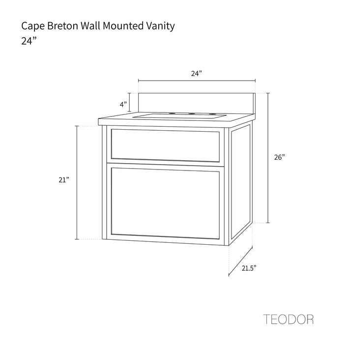 Cape Breton 24" – Satin White – Wall Mount Angle View (No Top)