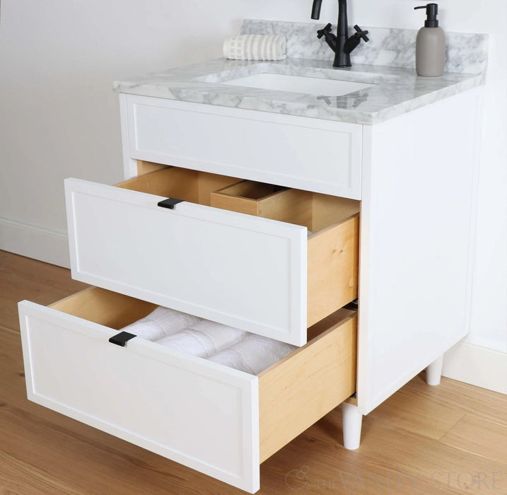 Cape Breton 30  Teodor  Satin White Vanity Teodor Bathroom Vanity 58478976 - High-End Bathroom Vanity - Facility Supply Pro Canada