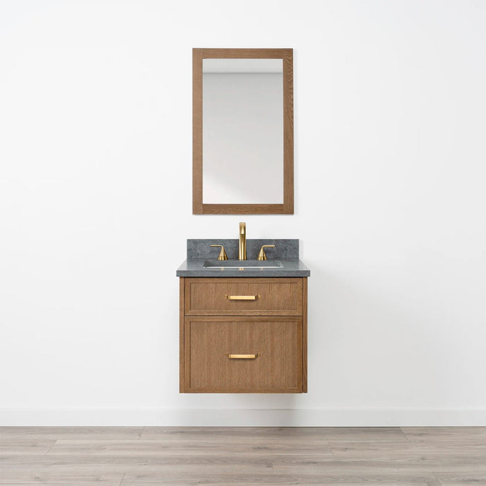 Cape Breton 24" – Mid-Century Oak – Concrete Grey Top – Gold Handles