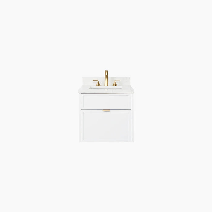 Cape Breton 24" – Satin White – Arctic Trace Top – Gold Pulls – Plain Background