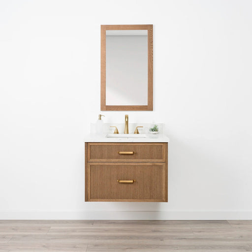 Capebreton 30 Midcenturyoak Artictrace Oldhandlesgold Frontshot Closedcopy - High-End Bathroom Vanity - Facility Supply Pro Canada