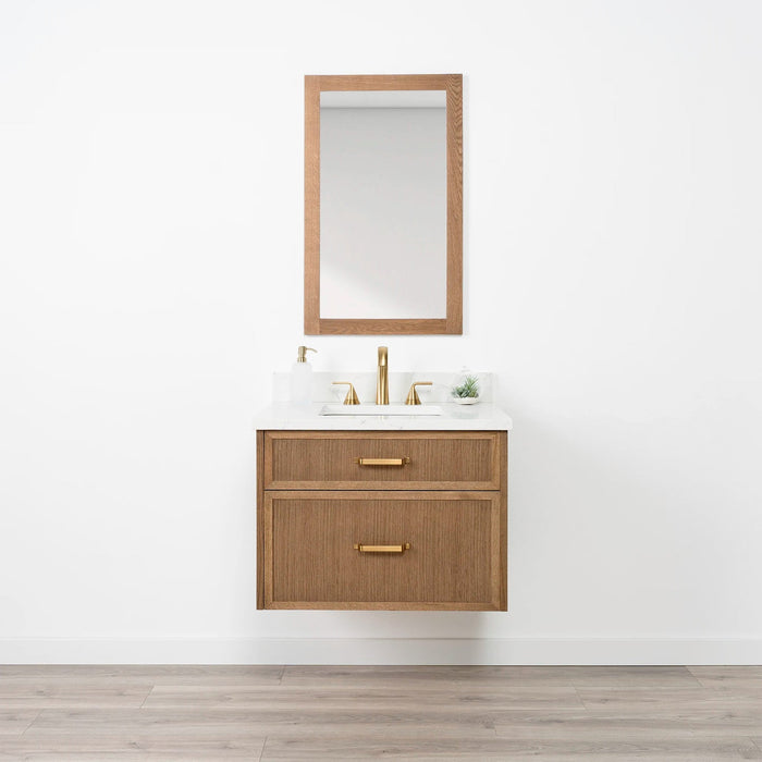 Capebreton 30 Midcenturyoak Artictrace Oldhandlesgold Frontshot Closedcopy - High-End Bathroom Vanity - Facility Supply Pro Canada