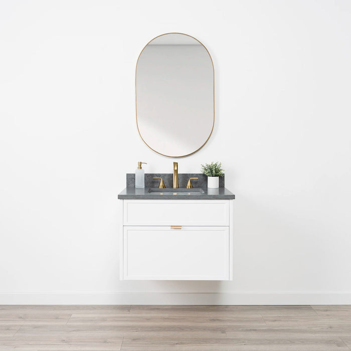 Capebreton 30 Satinwhite Concretegrey Newedgepullgold Frontshot Closedcopy - High-End Bathroom Vanity - Facility Supply Pro Canada
