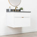 Capebreton 30 Satinwhite Concretegrey Newedgepullgold Leftangle Closedcopy - High-End Bathroom Vanity - Facility Supply Pro Canada