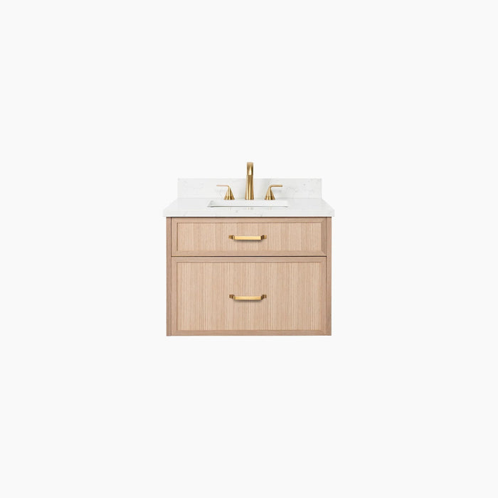 Capebreton 30 Whiteoak Artictrace Goldfaucet Frontshot Closed Plainbg - High-End Bathroom Vanity - Facility Supply Pro Canada