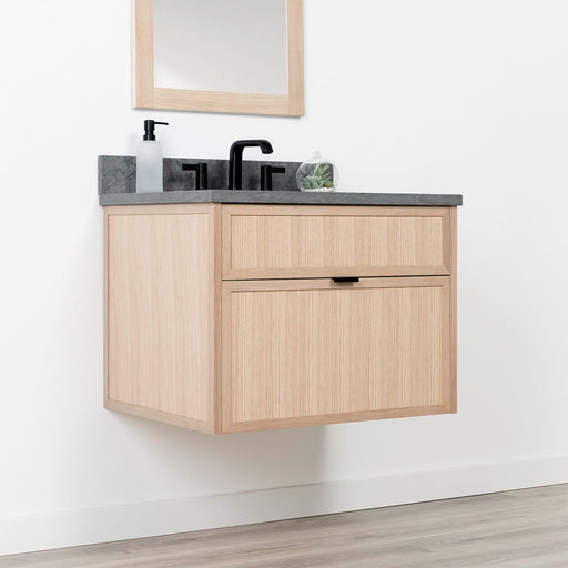 Capebreton 30 Whiteoak Concretegrey Newedgepullblack Leftangle Closedcopy - High-End Bathroom Vanity - Facility Supply Pro Canada