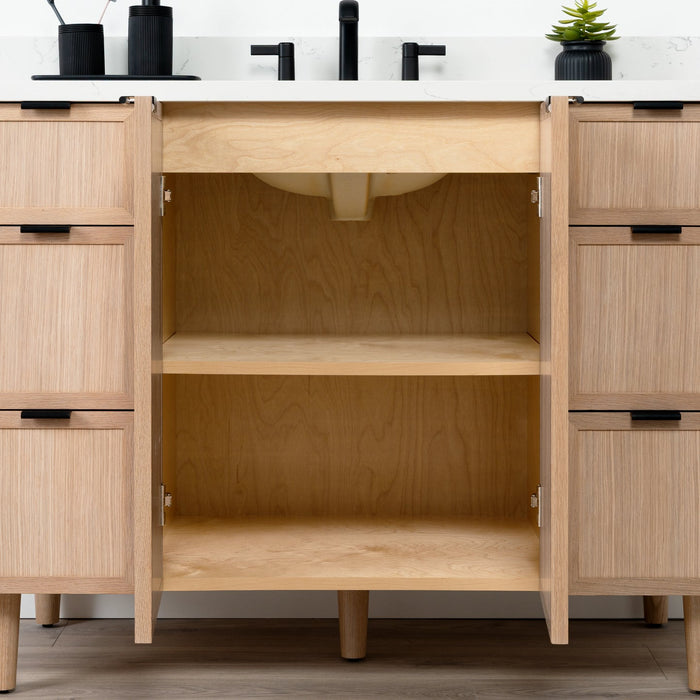 CapeBreton 48 WhiteOak ArticTrace NewEdgePullsBlack CloseUpShot OpenDoors1copy?v=1751327812 - Premium Bathroom Vanity for Canadian Homes and Businesses - Facility Supply Pro