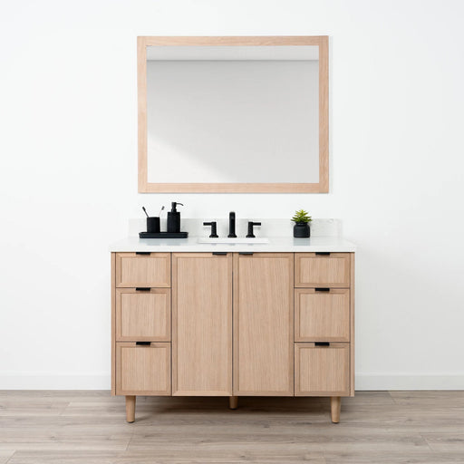CapeBreton 48 WhiteOak ArticTrace NewEdgePullsBlack FrontShot Closedcopy?v=1751327812 - Premium Bathroom Vanity for Canadian Homes and Businesses - Facility Supply Pro